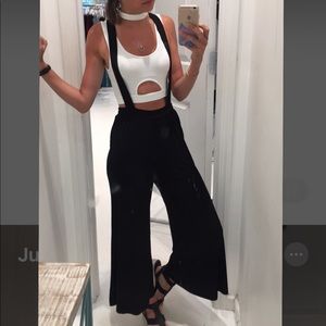Flowy Wide Leg Suspender Pants Black XS